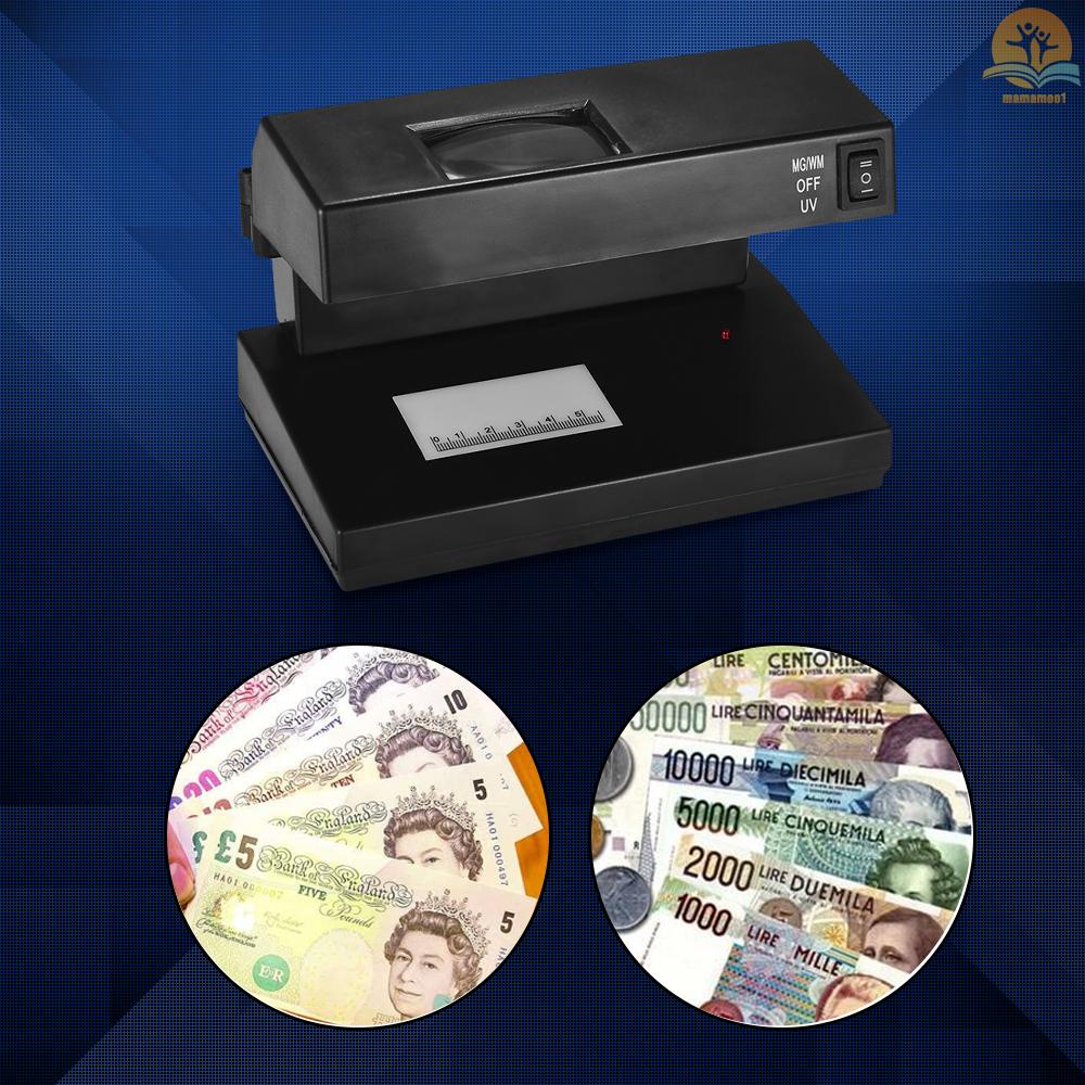 Portable Desktop Counterfeit Bill Detector Cash Currency Banknotes Notes Checker Machine Support Ultraviolet UV and Watermark Detection with Magnifier Forged Money Tester for USD EURO POUND, EU Plug