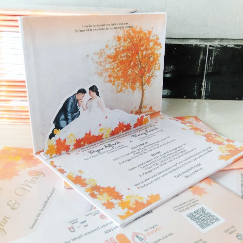[Reapet Order] Undangan Pernikahan 3D Pop Up unik Autumn Orange