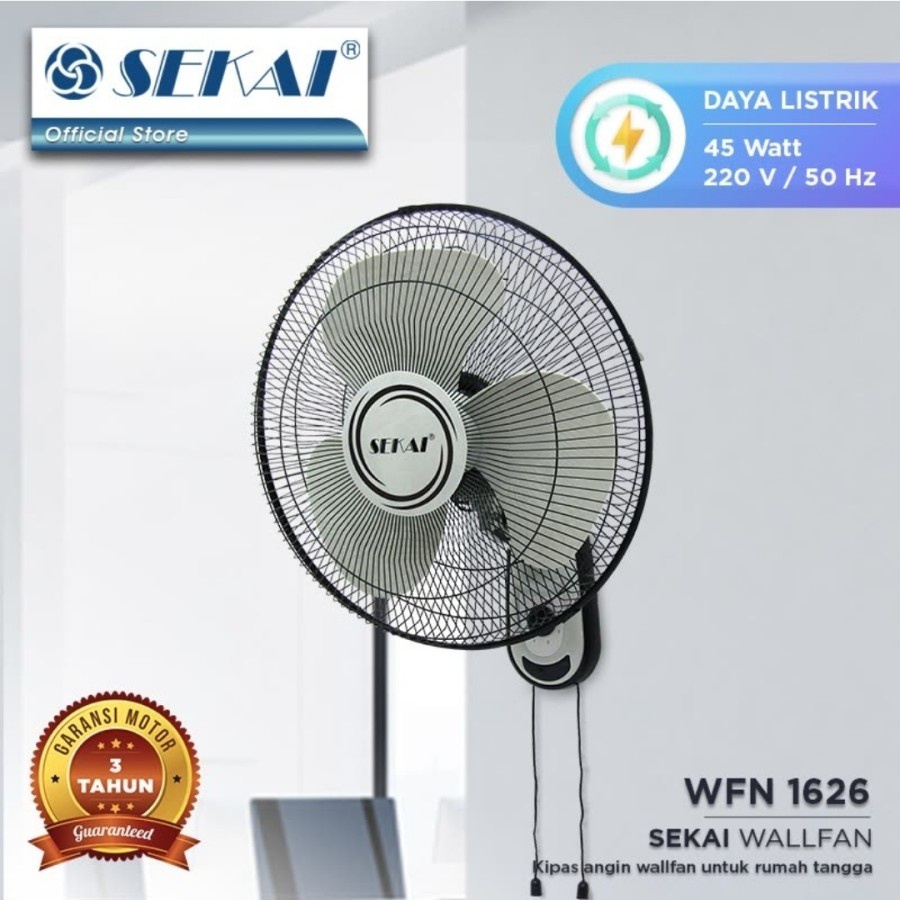 Kipas Fan Angin Dinding Wall Sekai 16 Inch WFN 1626 - Hemat Listrik