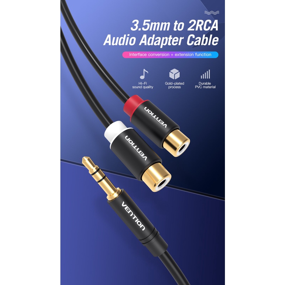 Vention Kabel Audio Jack 3.5mm Ke 2 Rca Male Ke 2rca Female Untuk Stereo Dvd Vcd Amplifier Home Theater