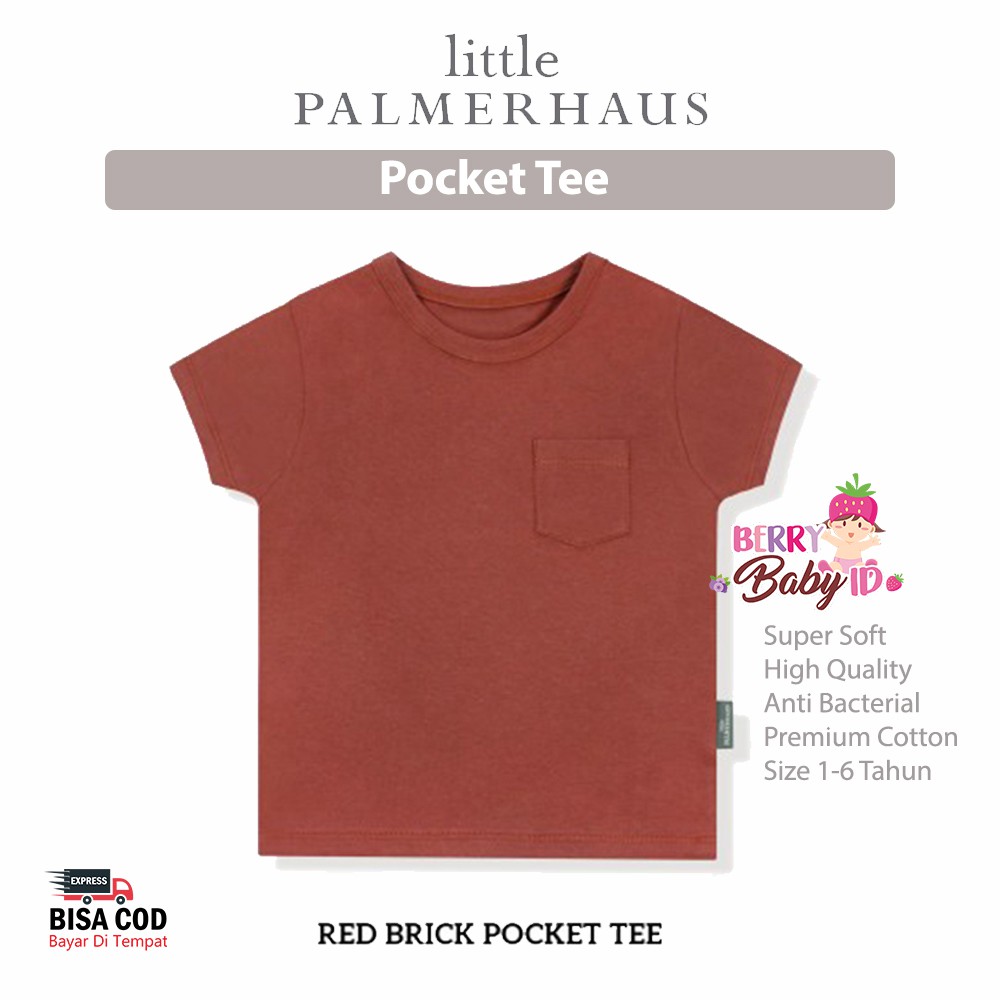Little Palmerhaus Pocket Tee Baju Bayi Anak Perempuan 1-6 Tahun Premium Katun Berry Mart