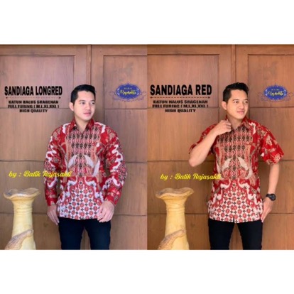 Batik Solo Sandiaga Red Kemeja Pria Katun Halus Sragenan Full Furing