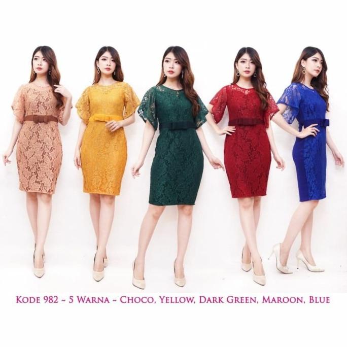 Dress Pesta Wanita Midi Import Bahan Brukat Kombi Scuba Chyntia Ecl Dp6989