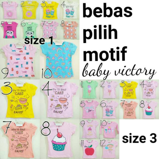 75rb 3 Pilih motif Kaos  baby  victory  girl atasan anak  