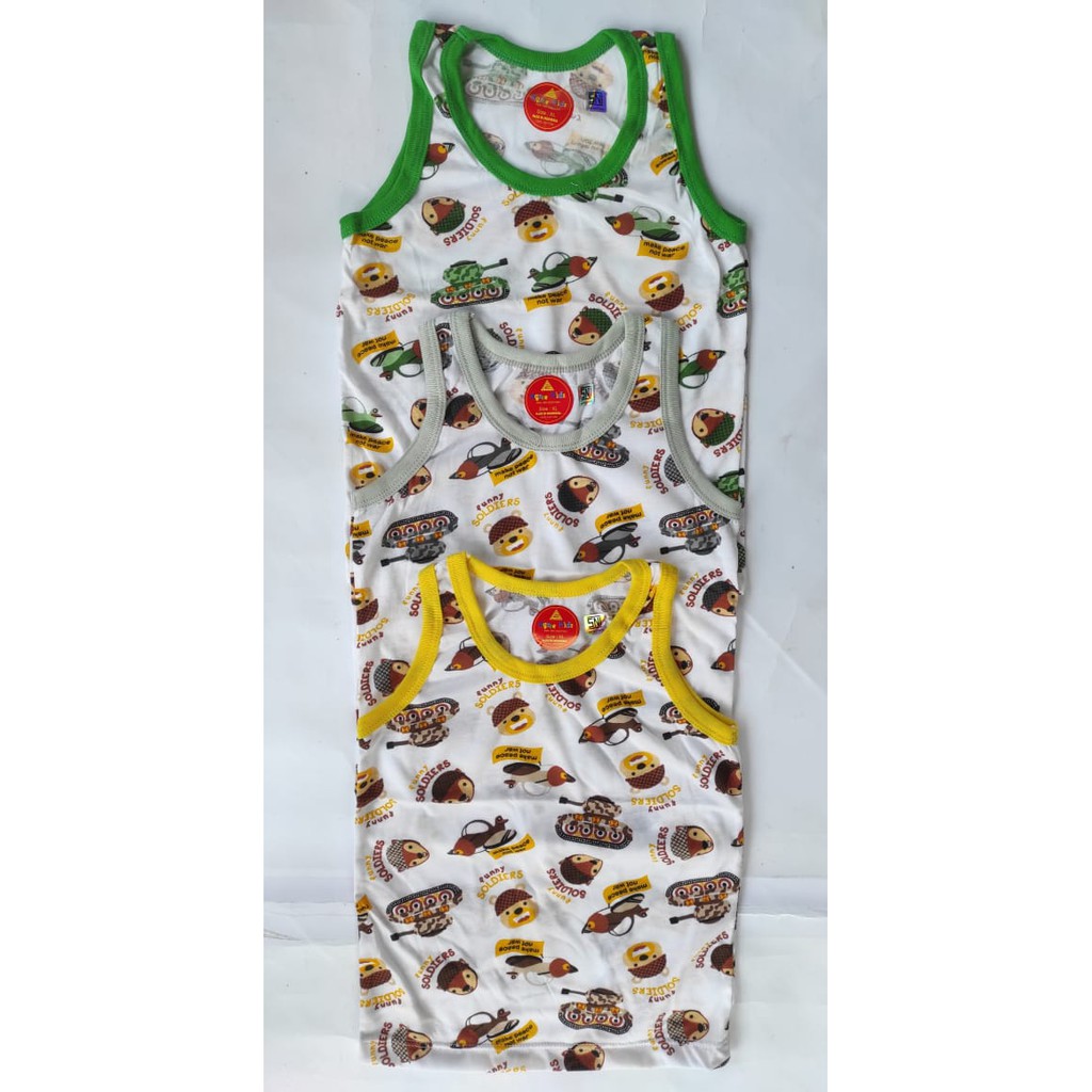 Agree Kids ~ 3 Pcs Singlet Anak Laki-laki &amp; Perempuan, Kaos Dalaman Anak ( Putih Bermotif ).