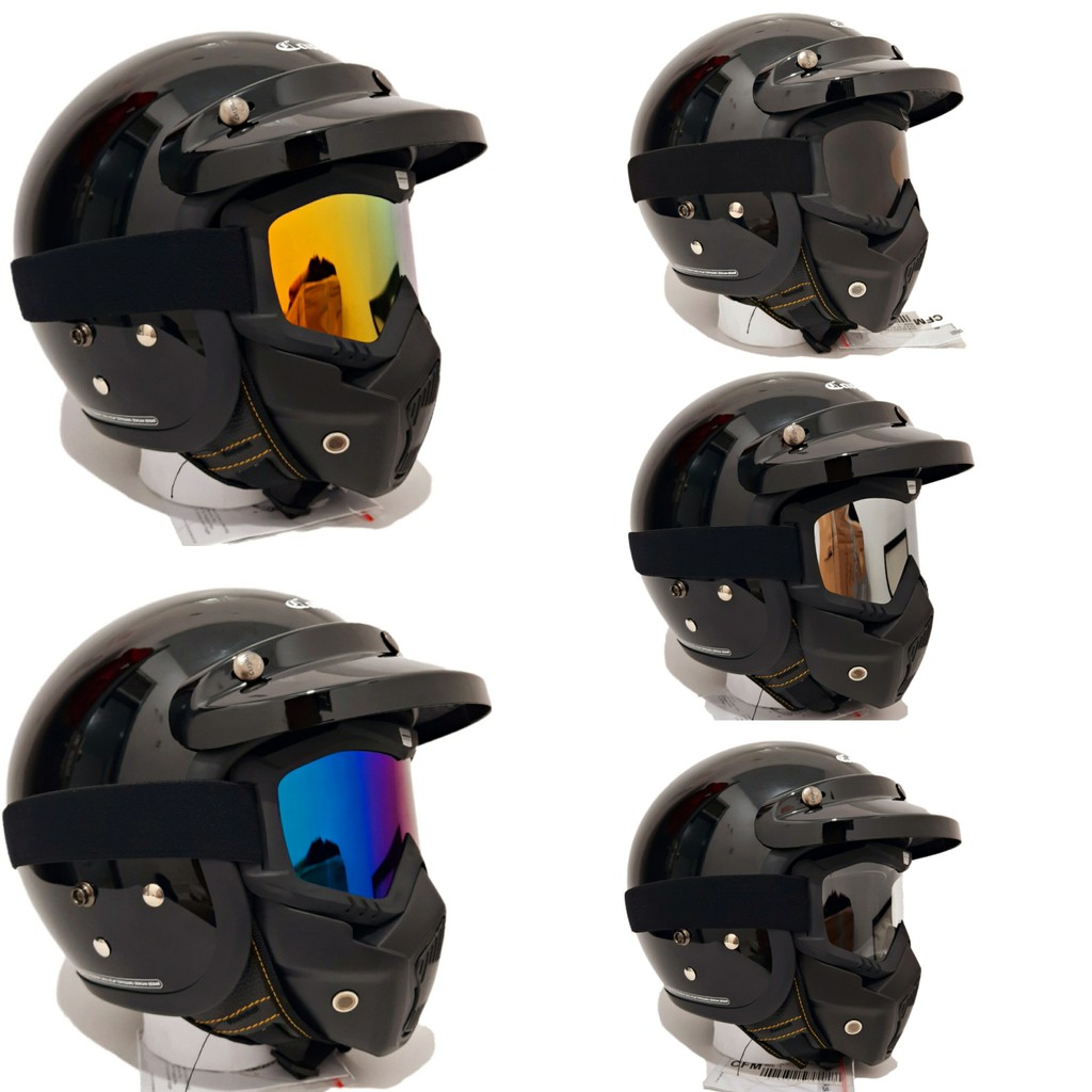 Helm Cargloss Hitam Gloss Dengan Goggle Mask