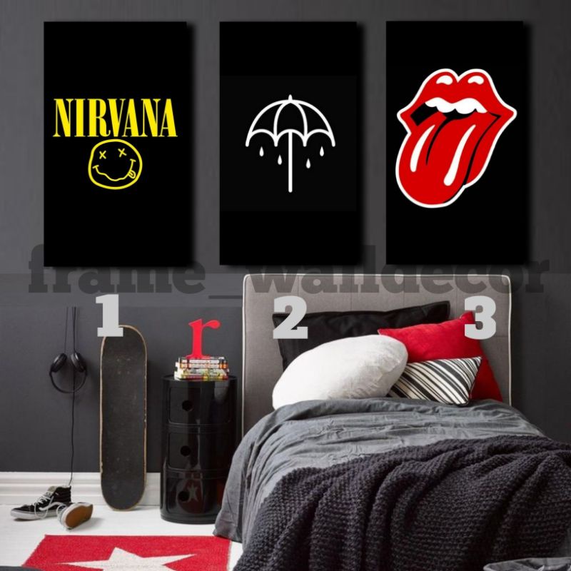 hiasan dinding msc3 | bingkai poster nirvana bmth rollingstones