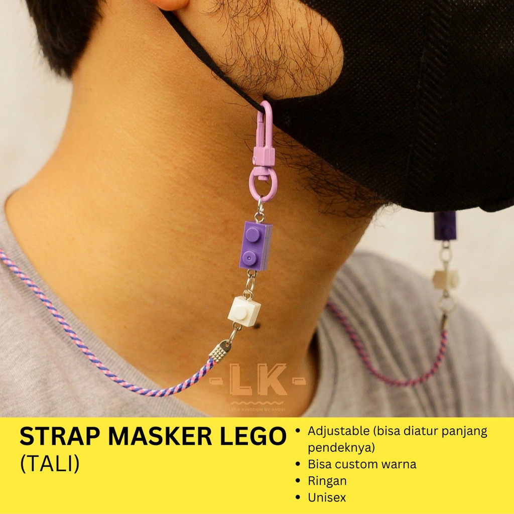 Lilac Lego Strap Mask / Tali Masker Ungu / Rantai Masker Neon / Lanyard Masker / Konektor Hijab