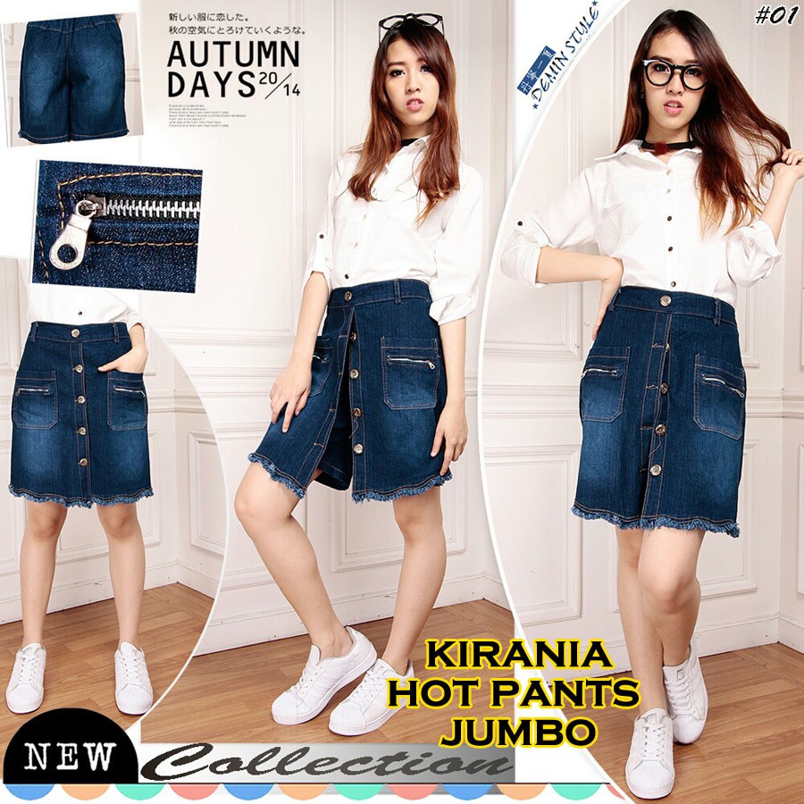 BAJU UKURAN BESAR Kirania Hotpants Jumbo Jeans Wash Bigsize Celana Rok Pendek Big Size