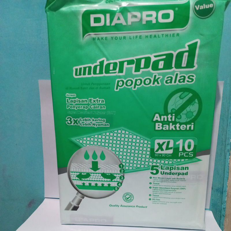 Underpad diapro 60cmx90cm 10pcs / underpad dewasa / perlak dewasa / Perlak / Underpad