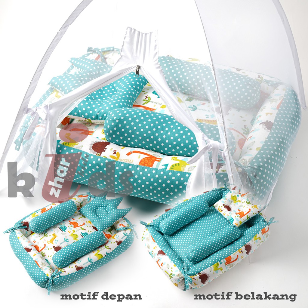 KASUR BAYI KOLAM KELAMBU TENDA MURAH /KASUR BAYI MOTIF BOLAK BALIK FREE BANTAL CROWN + 2 GULING BAYI