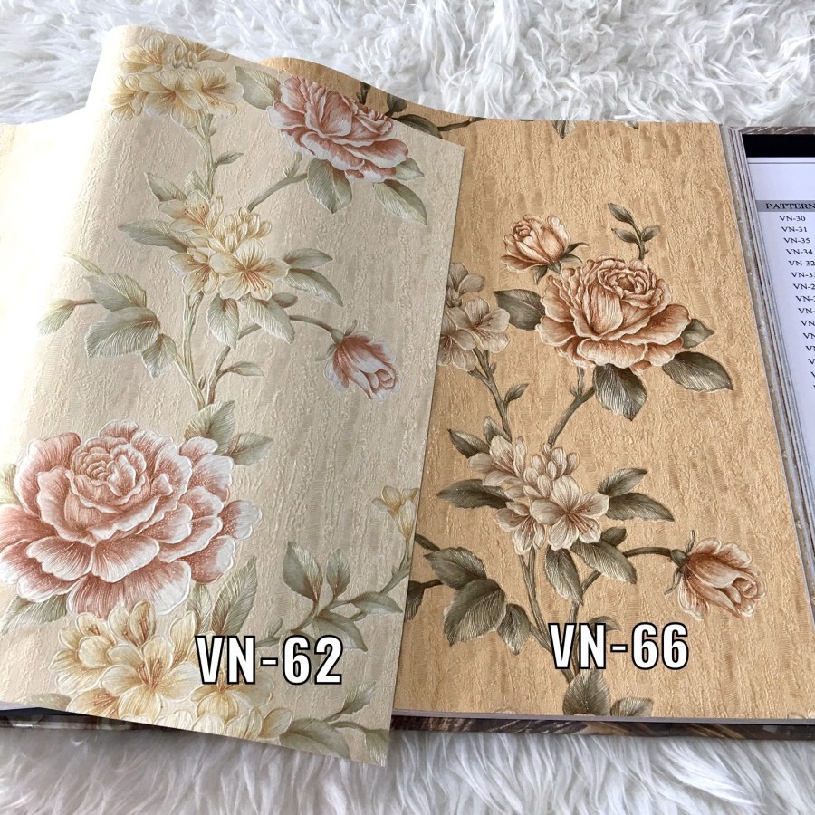WALLPAPER DINDING MOTIF BUNGA MAWAR PINK BIRU VT