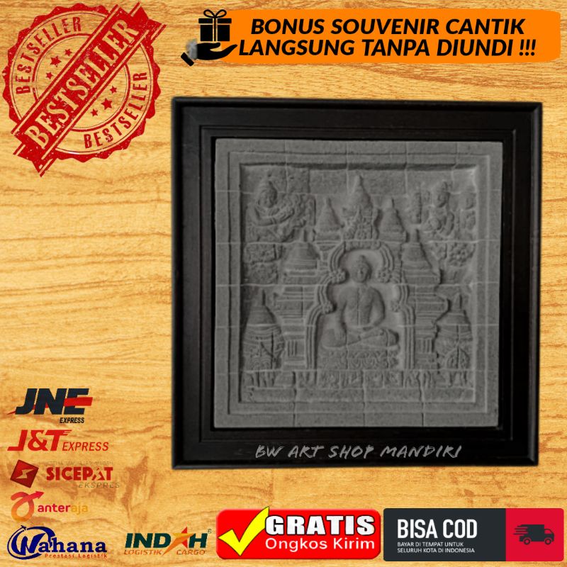 (BISA COD) RELIEF CANDI BOROBUDUR BATU PIGURA KAYU BERKWALITAS HIASAN DINDING ANTIK HIASAN DINDING R