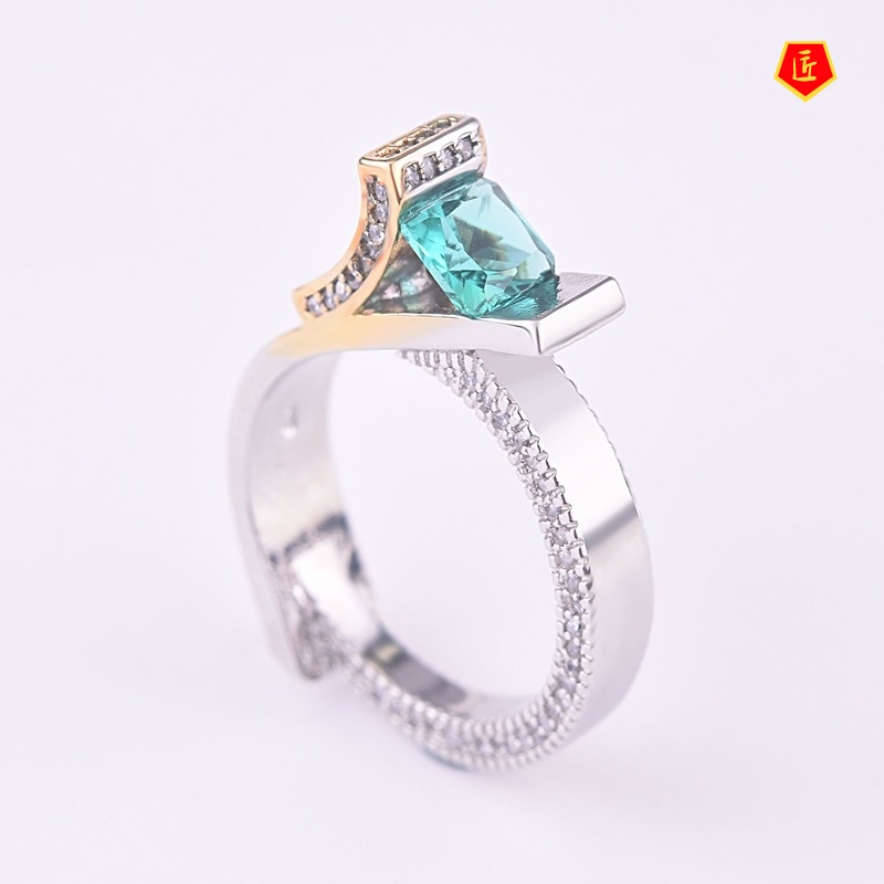 [Ready Stock]Creative Inlaid Green Crystal Square Diamond Ring