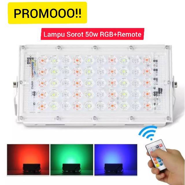 Lampu Sorot RGB 50 Watt Lampu Tembak Dekorasi Warna Warni Anti Air + Remote Control
