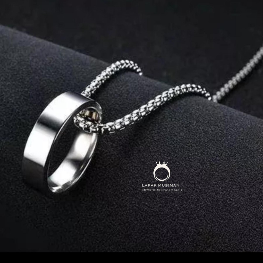 Kalung Titanium Pria Model Cincin Anti Karat Asli Original