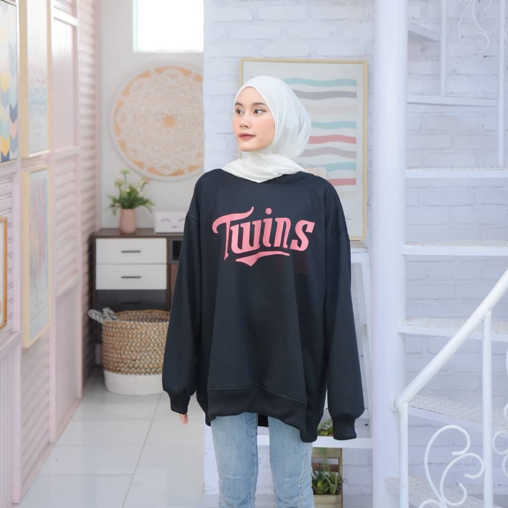 Twins Sweater Hitam XXL Sweatshirt Gaya Korean Style Terbaru