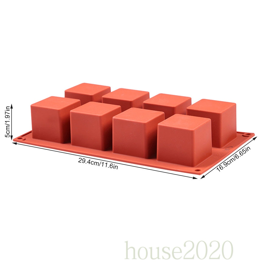 (House2020) Cetakan Kue Mousse / Es Krim / Jelly Bentuk Kotak 3d 8 Lubang Bahan Silikon