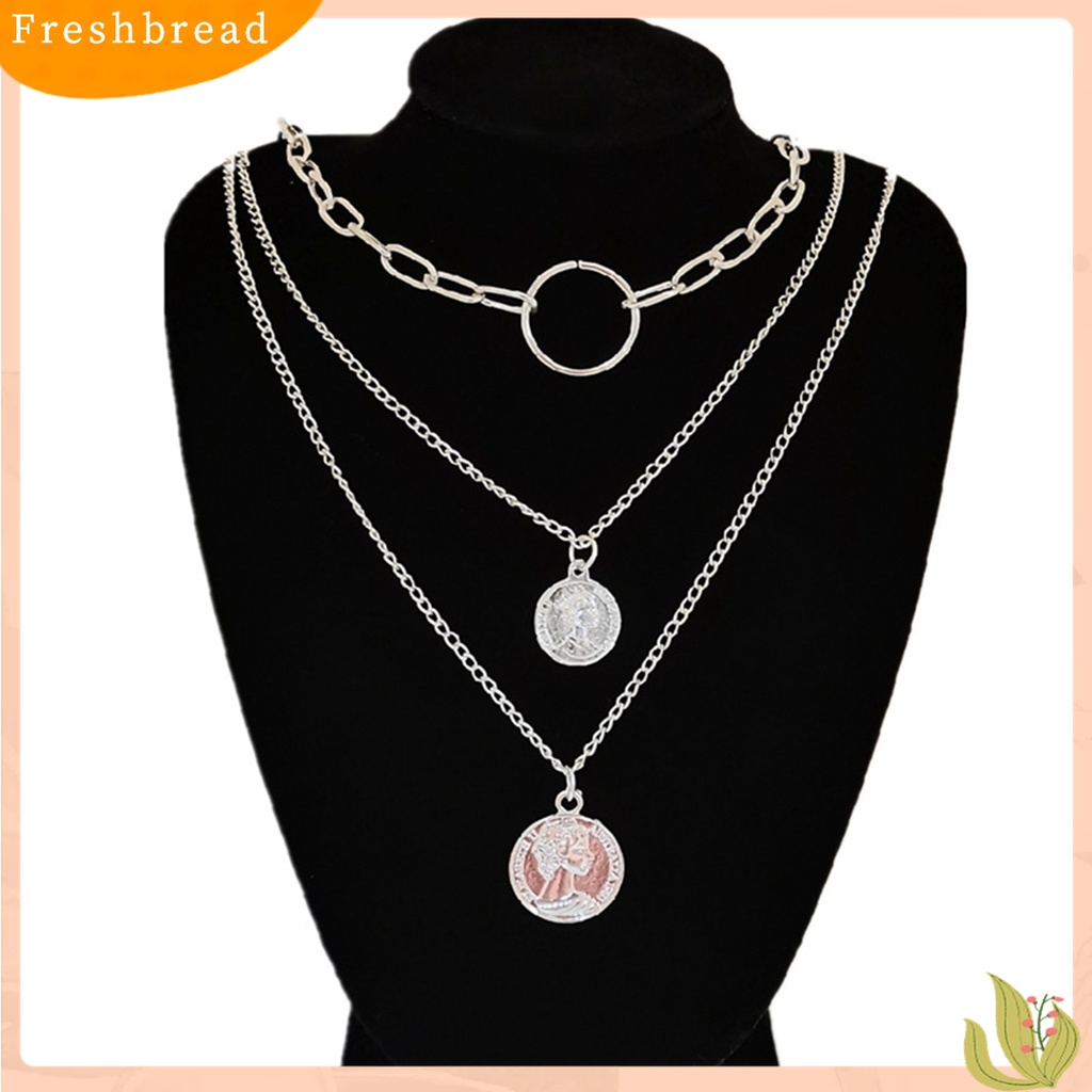 [TERLARIS]Women Fashion 3-layers Human Head Coin Pendant Chain Necklace Party Jewelry Gift