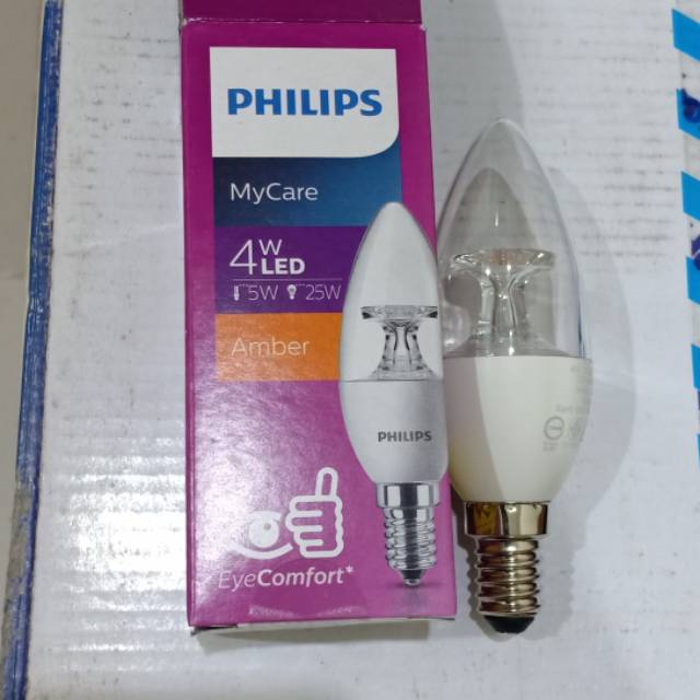 Lampu Philips  4watt led candle E14 warna kuning(drat E14)