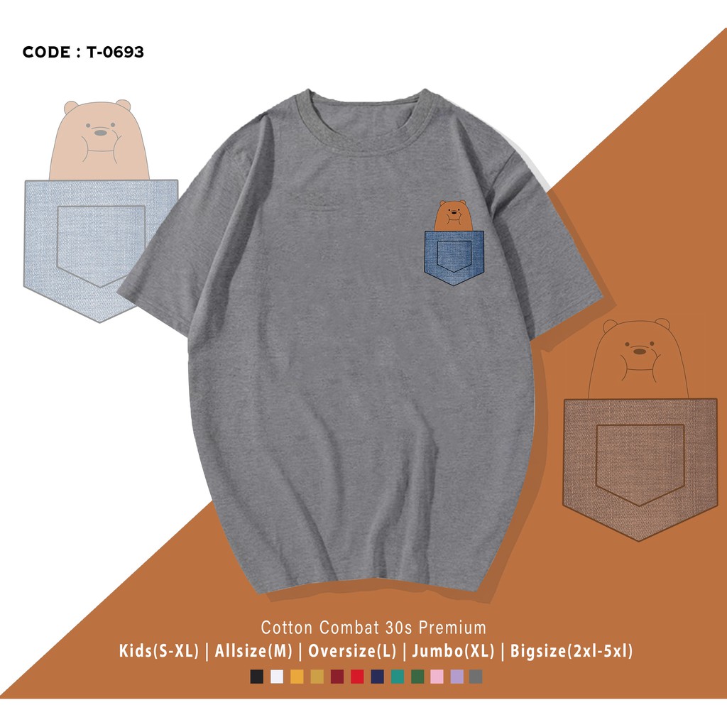 T-SHIRT / KAOS UNISEX WE BARE BEARS POCKET EDITION / 100% REAL PICTURE / BAJU SANTAI ADEM