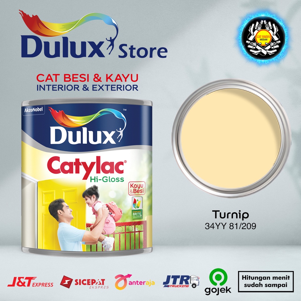 CAT MINYAK CAT KAYU DAN BESI DULUX CATYLAC HI-GLOSS 1 KG WARNA TURNIP 34YY 81/209 CREAM KREM MUDA GA