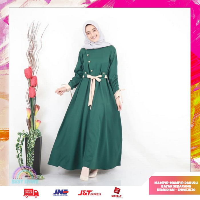 Baju Gamis Syari Wanita Muslimah Warna Hijau Gamis Syar I Model Dress Gamis Kondangan Dres Hijau Shopee Indonesia