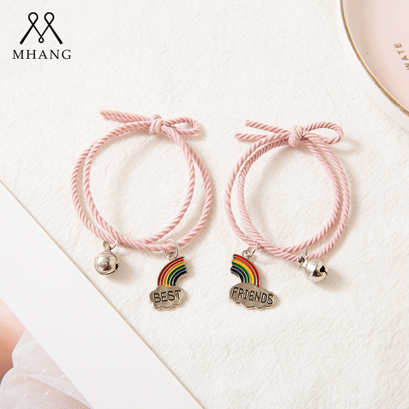 【MHANG】2 PCS/Gelang Tali Alfabet TEMAN TERBAIK Gelang Lonceng Pelangi Yang Lucu Teman Baik Aksesoris Perhiasan Fashion