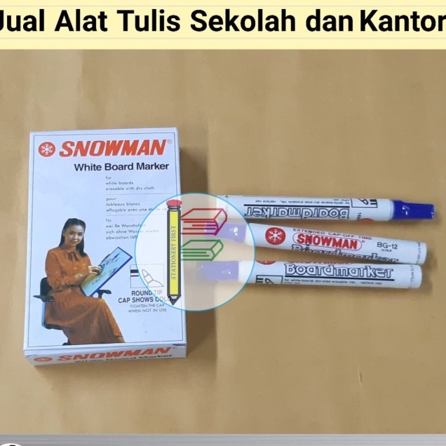 Spidol White Board Papan Tulis Kaca Snowman BG-12 Biru Blue Ecer