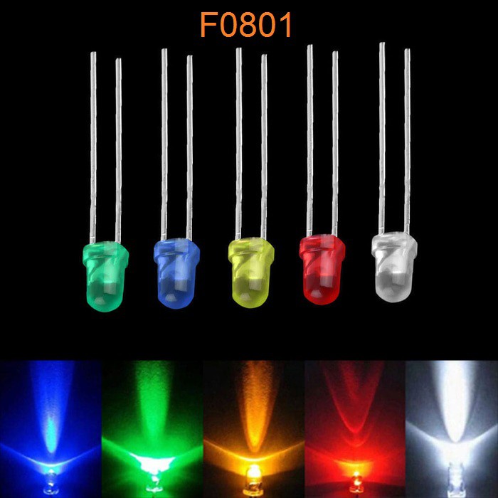 10pcs LED lampu  diode 3mm merah hijau kuning putih biru F3 