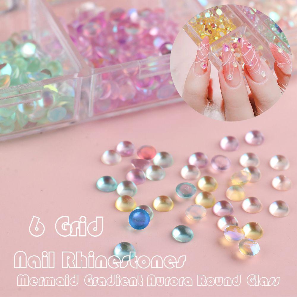 Preva 6kisi Kuku Rhinestones Dekorasi AB Warna Flatback Aurora