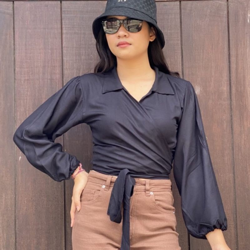 Atasan Kimono Lengan Panjang Tali Ikat Polos