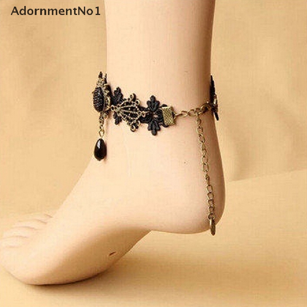 (AdornmentNo1) Gelang Kaki Lace Sexy Aksen Rantai + Manik-Manik Untuk Perhiasan Wanita / Anak Perempuan