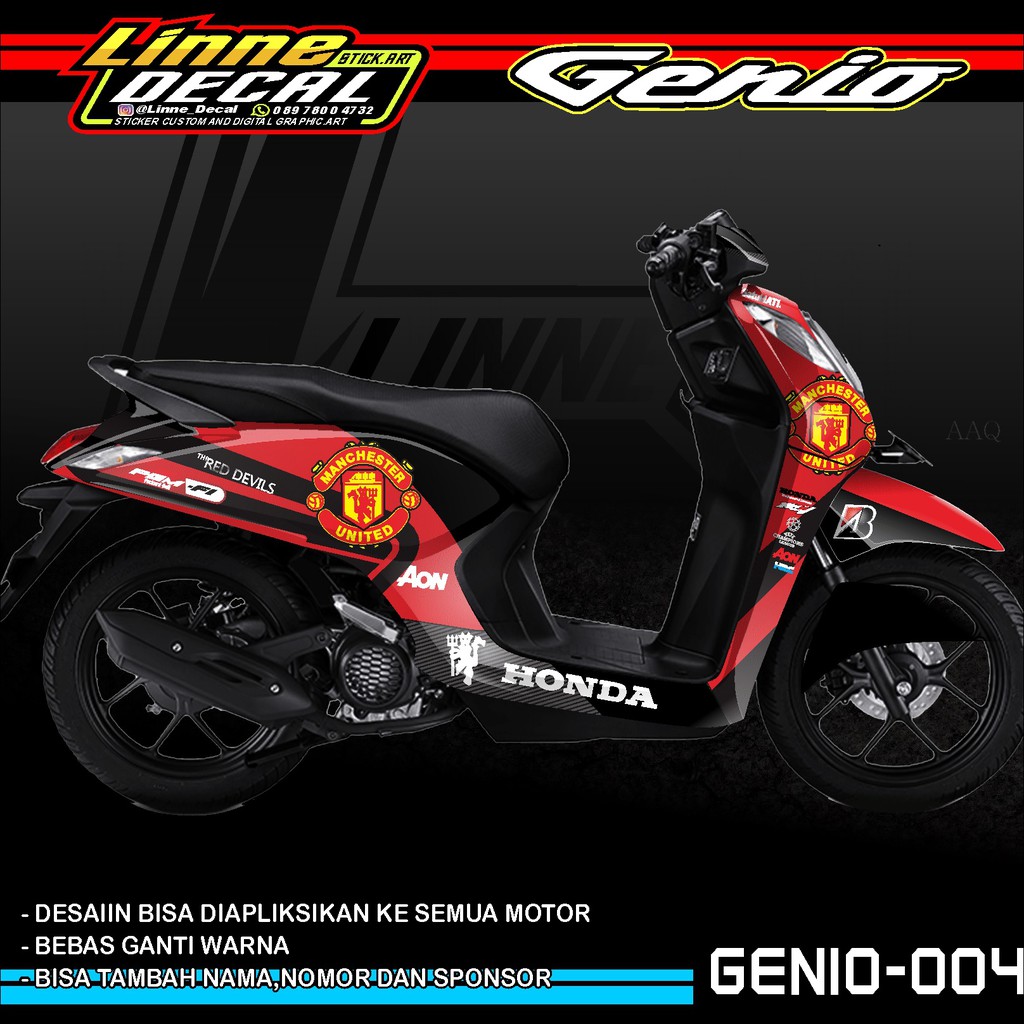 Decal Sticker Full Body Honda Genio mancester -Dekal Stiker Striping Variasi Genio Merah-004
