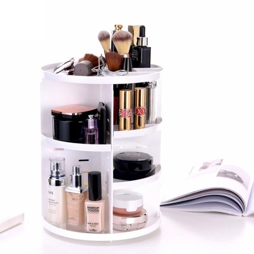 Rak Kosmetik Putar Putih WPC Make Up Oraganizer Tempat Makeup Rak 360 Degree Rotating Cosmetic Rak Multifungsi Storage Box Hemat Tempat Anti Berantakan