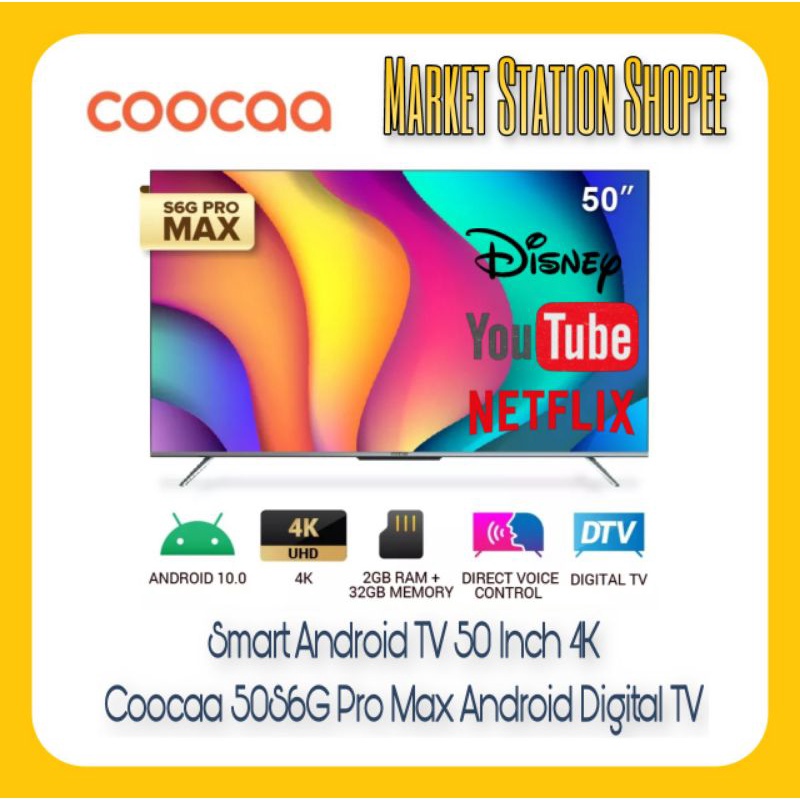 Smart Android TV COOCAA 50 inch 50S6G PRO MAX 2/32 GB - Android 10 - Far Field Voice Control