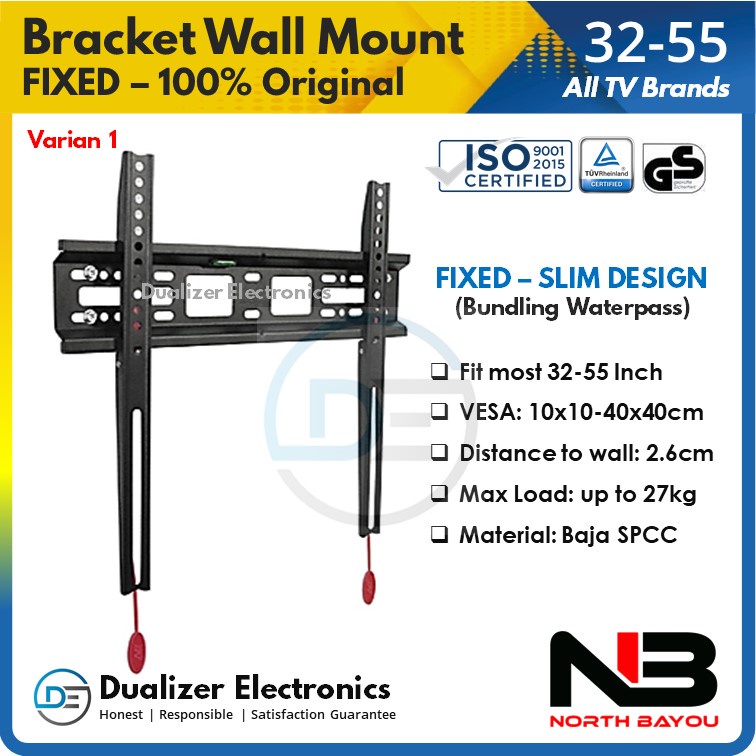 Bracket TV Smart/Android TV 55 50 49 43 42 40 Inch Universal Tilt Up-Down Nunduk Waterpass