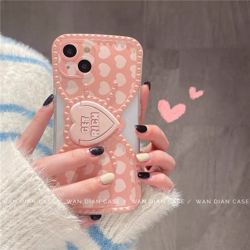 Dusty Pink Bow Softcase lucu for iphone XS Max XR 11 Pro Max 12 Pro Max 13 Pro Max