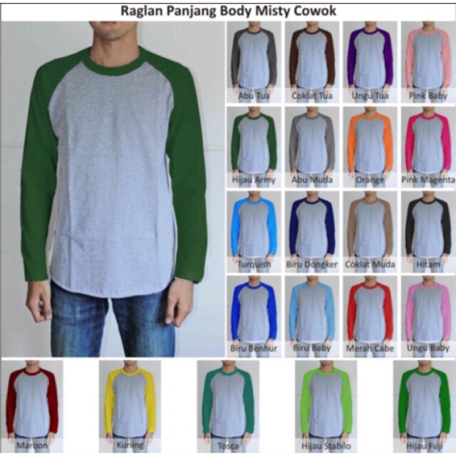 Raglan cowok tangan panjang(unisex)badan misty tangan warna