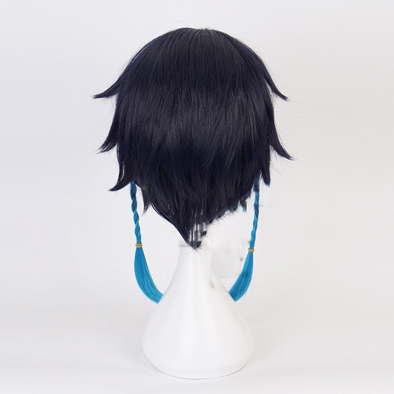 &lt; E2id &amp; &gt; Wig / Rambut Palsu Sintetis Model Kepang Warna Biru Gradasi Untuk Cosplay