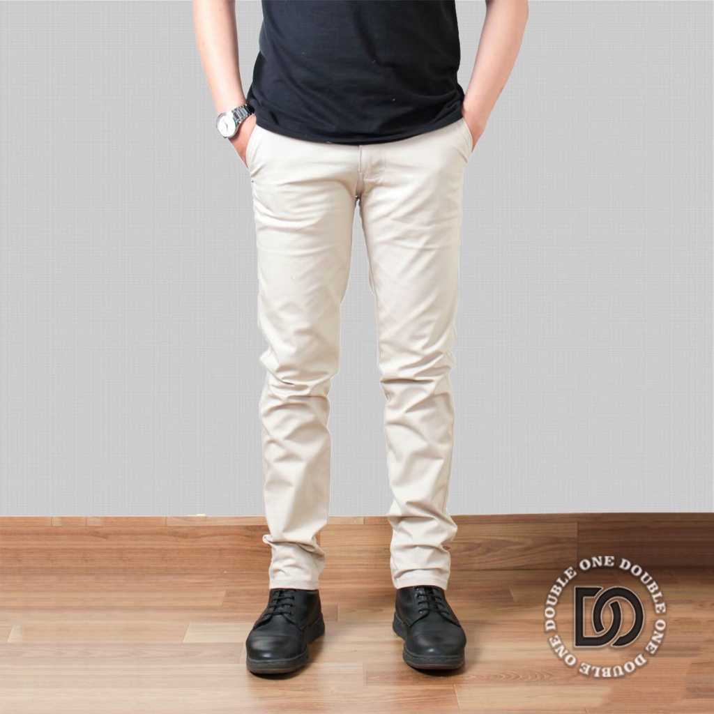 DOUBLE ONE - Celana Chino Panjang Slimfit Mocca / Celana Chino Stretch / Celana Panjang Pria / Celana Chino Premium