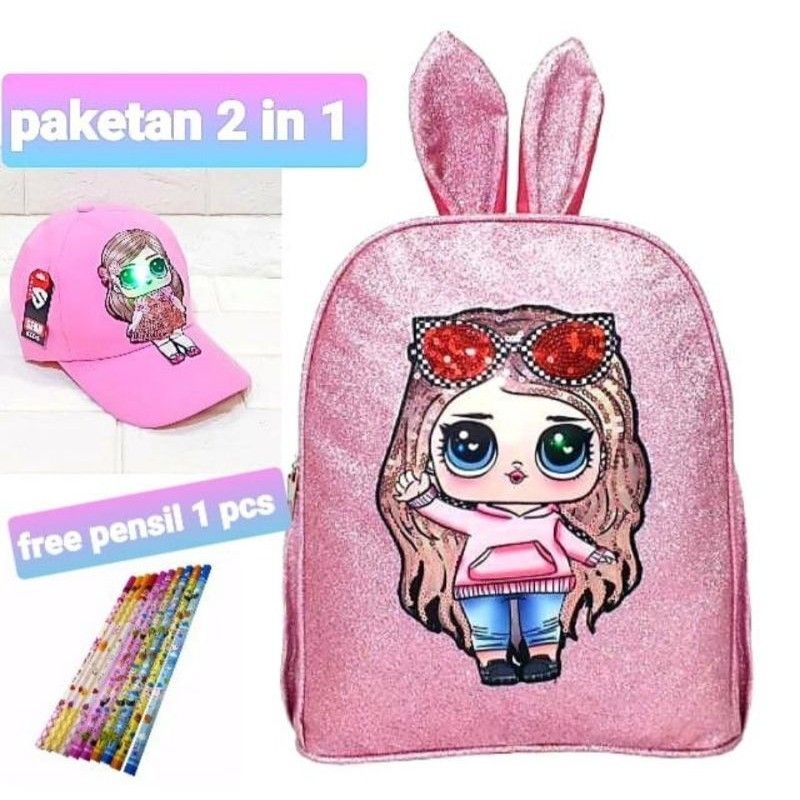 BONUS TOPI Tas  ransel sekolah anak  karakter LOL  LED mata 