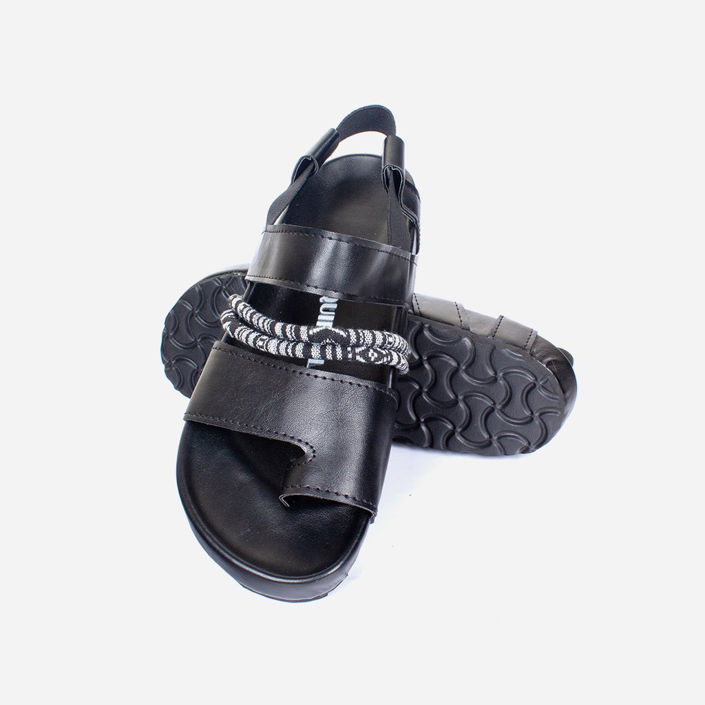 ALEXA BLACK WHITE |FORIND x Squirrel| Sendal Ori Tali Kulit Simpel Kayu Wanita/Women Sandal Footwear