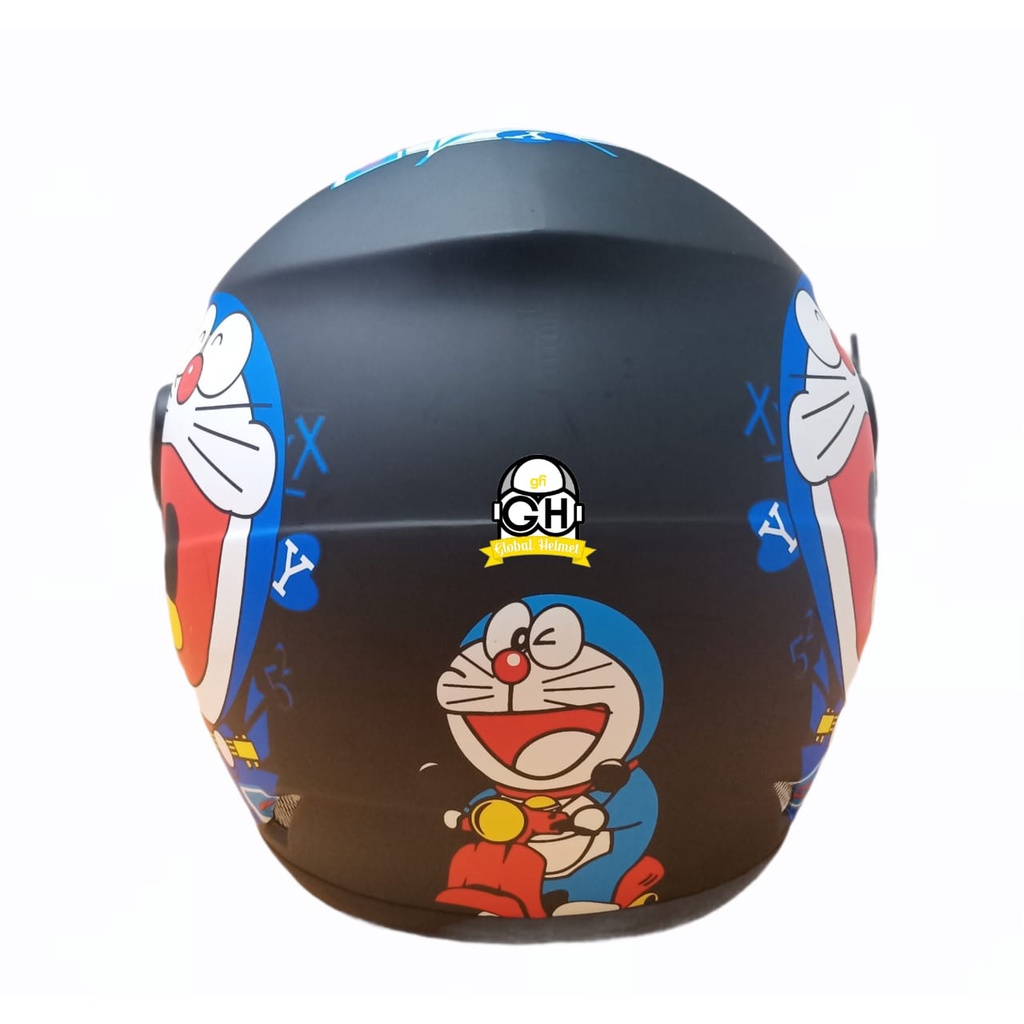 HELM EVOLUTION DORAEMON BLACK DOFF HALF FACE MODEL GM EVO