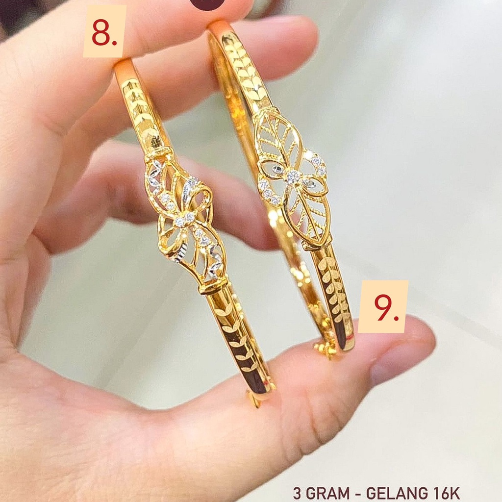 Gelang bulat anak dan dewasa emas asli kadar 700 70 16k branded H clover daun kerawang krum putih mix kombinasi 2 warna bangle oval kuning permata terbaru bangkok 3 5 gram gr lebar