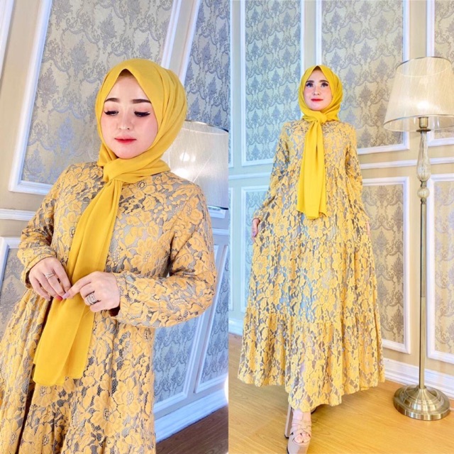 Dress brokat hoki premium import by shellasaukia