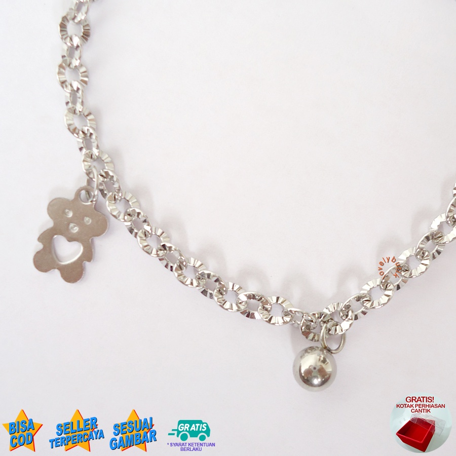 Lovelybutik Gelang Anak Titanium Anti Karat  Aksesoris Wanita Fashion Bear Kecil Bonus Kotak