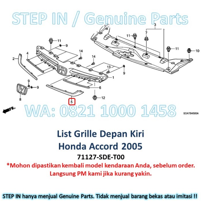 LIS LIst Grille KIRI bawah Honda ACCORD 2003 2004 2005 Grill chrome vernekel 71127SDET00 moulding mo