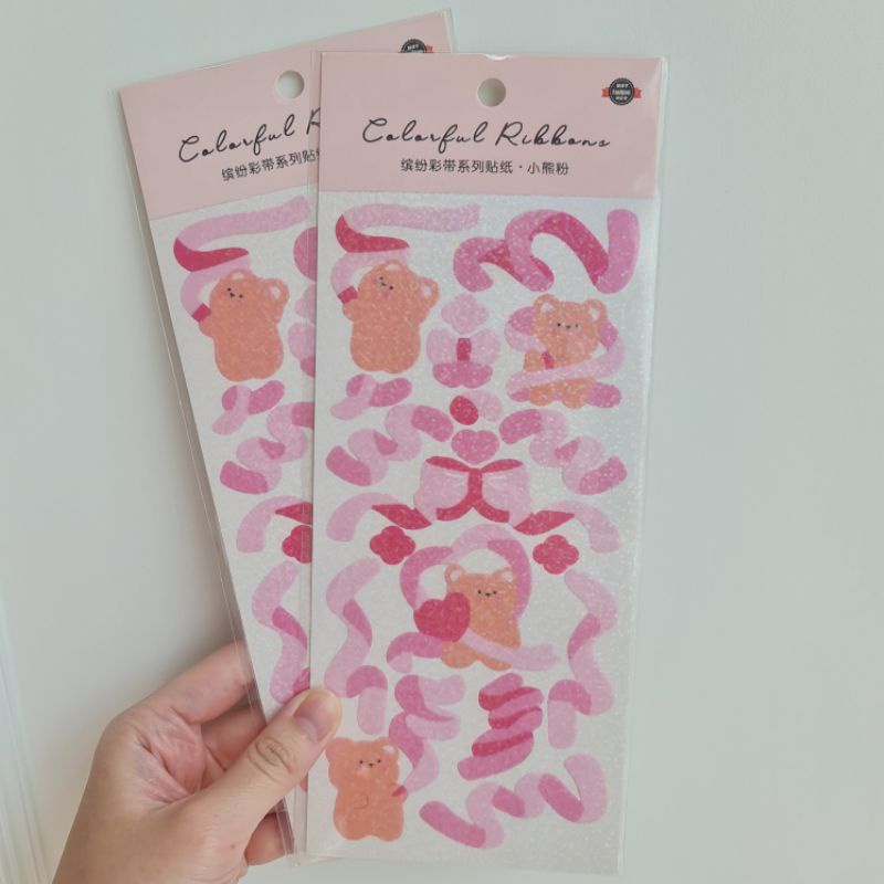 

Confetti Sticker Pink Bow Bear Kuma Stiker Bujo Journal Journaling Pita Ribbon Deco Stickers Pearly Glittery Polaroid Cover Frame Decor Decorations Art Craft