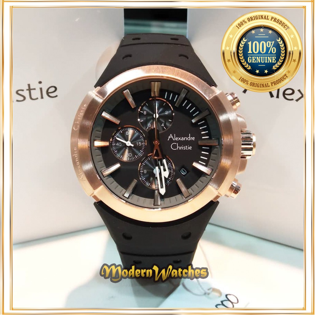 Jam Tangan Original Pria Keluaran Terbaru Alexandre Christie AC 6566 Rubber Sporty Blue Navy Hitam